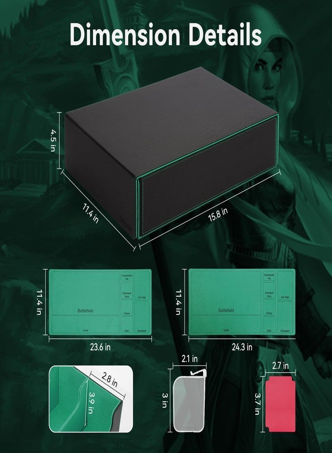 Stepane 5 Row Trading Card Storage Box, 3800+Bulk Card Organizer Box with 20 Dividers & 5 Supporters, Graded Card Deck Box for YuGiOh, MTG, TCG with Double Lid Black/Green - Image 5
